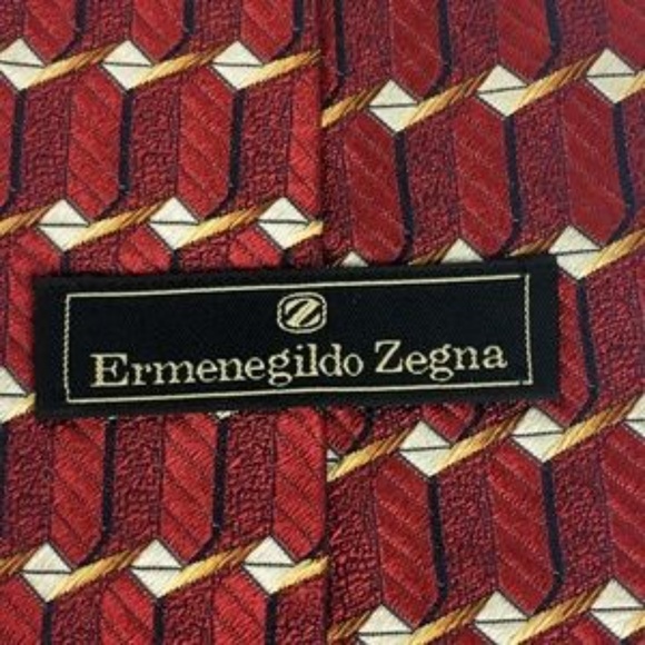Ermenegildo Zegna Burgundy Gold Italian Silk Tie - Picture 5 of 8